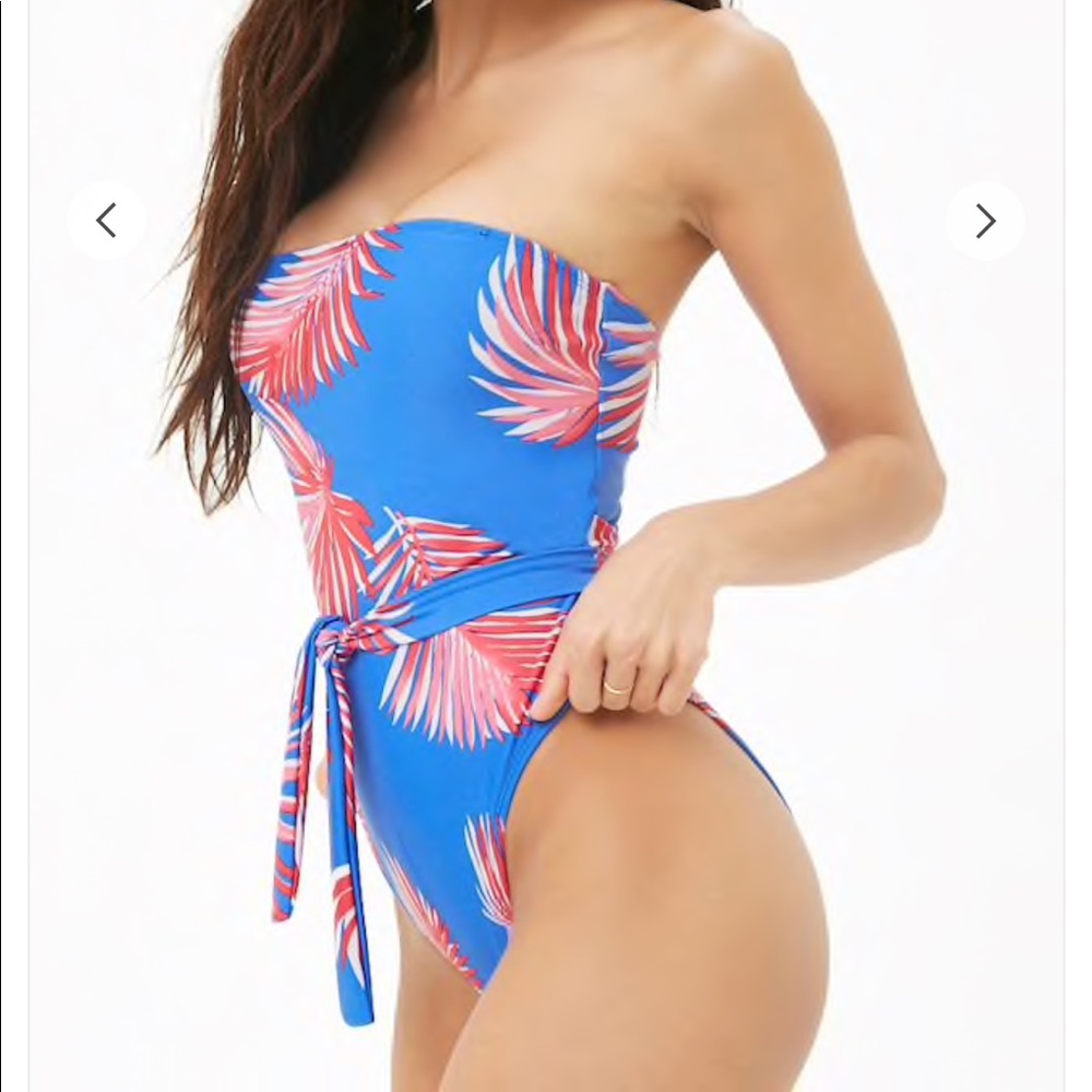 Strapless Palm Print One-Piece Swimsuit